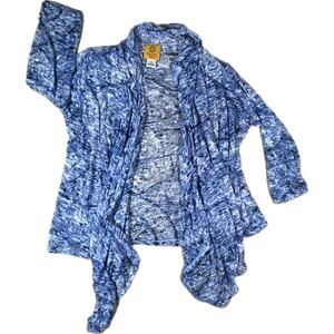 Ruby Rd. Petite PS Blue Abstract Open Front Cardigan Lightweight Layering Top